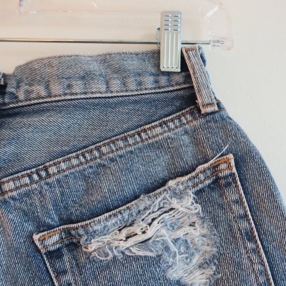 MOUSSY VINTAGE Exposed Button Fly Distressed Raw Hem Jean Shorts - Picture 12 of 15